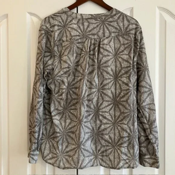 Carve Designs Green Leaf Print Blouse Womens XL Organic Cotton Gauze Lagenlook - Picture 2 of 9